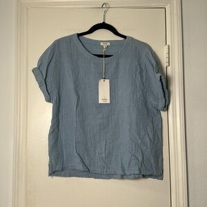 NWT Dusty Blue 100% Cotton Gauzy Casual Summer Breezy Top Size XS
